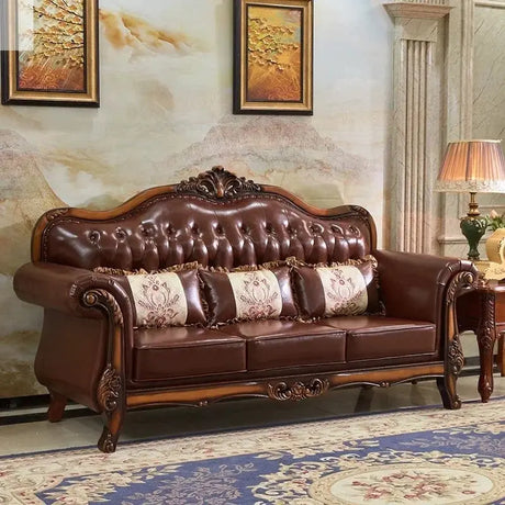 Leather Brown Living Room Sofa Set Luxury European Design Modern Style Sofa Full Set Nordic 3 Seater Canape Salon Home Furniture Allen Cozy Haven Store