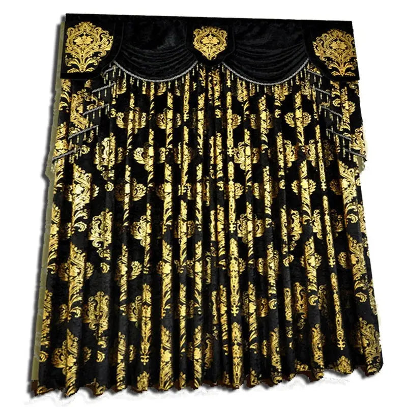 Luxurious Black Velvet Christmas Curtains Featuring Embroidered Gold Floral Design and Eyelet Top for Bedroom Decor-Allen Cozy Haven Store