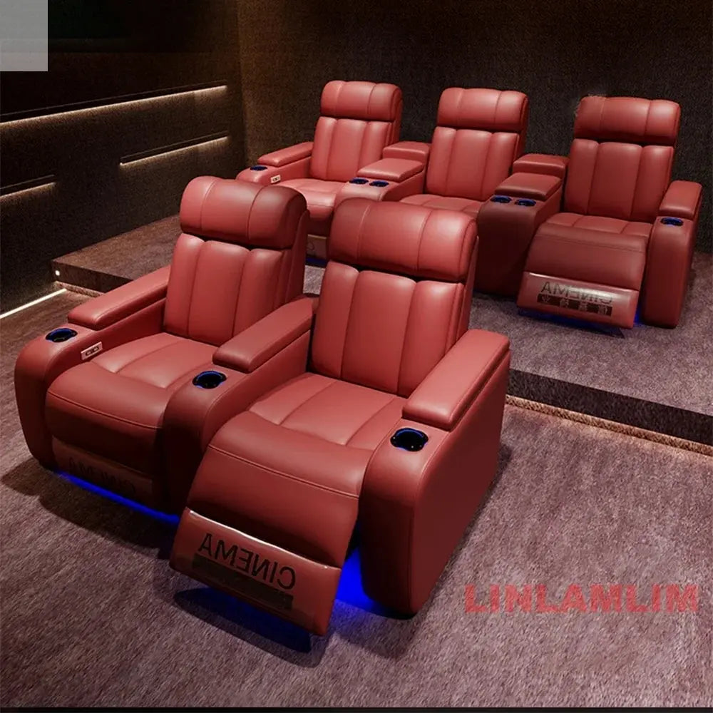 MINGDIBAO Luxury Electric Recliner Cinema Chair with Cup Holder, Genuine Leather Upholstery, LED Lighting – Home Theater Seating Allen Cozy Haven Store