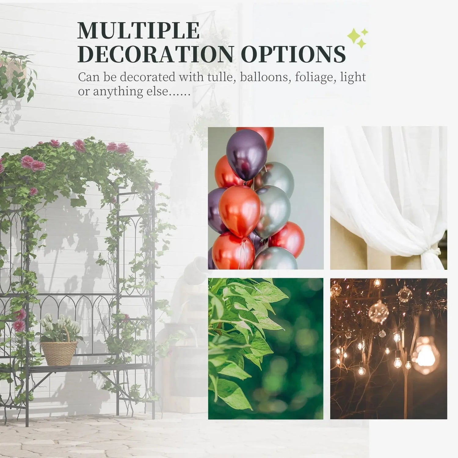 "Metal Trellis Arbor Arch with Garden Bench for Climbing Plants - Outdoor Steel Seating for Two, 484 lbs Weight Capacity, Black"-Allen Cozy Haven Store