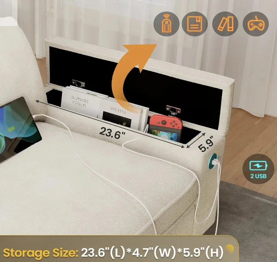 Modern Sofas Couches for Living Room, Comfy Couch with Extra Deep Seats, Oversized Loveseat Sofa with Storage and 2 USB Chargin Allen Cozy Haven Store