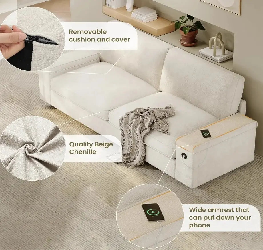 Modern Sofas Couches for Living Room, Comfy Couch with Extra Deep Seats, Oversized Loveseat Sofa with Storage and 2 USB Chargin Allen Cozy Haven Store