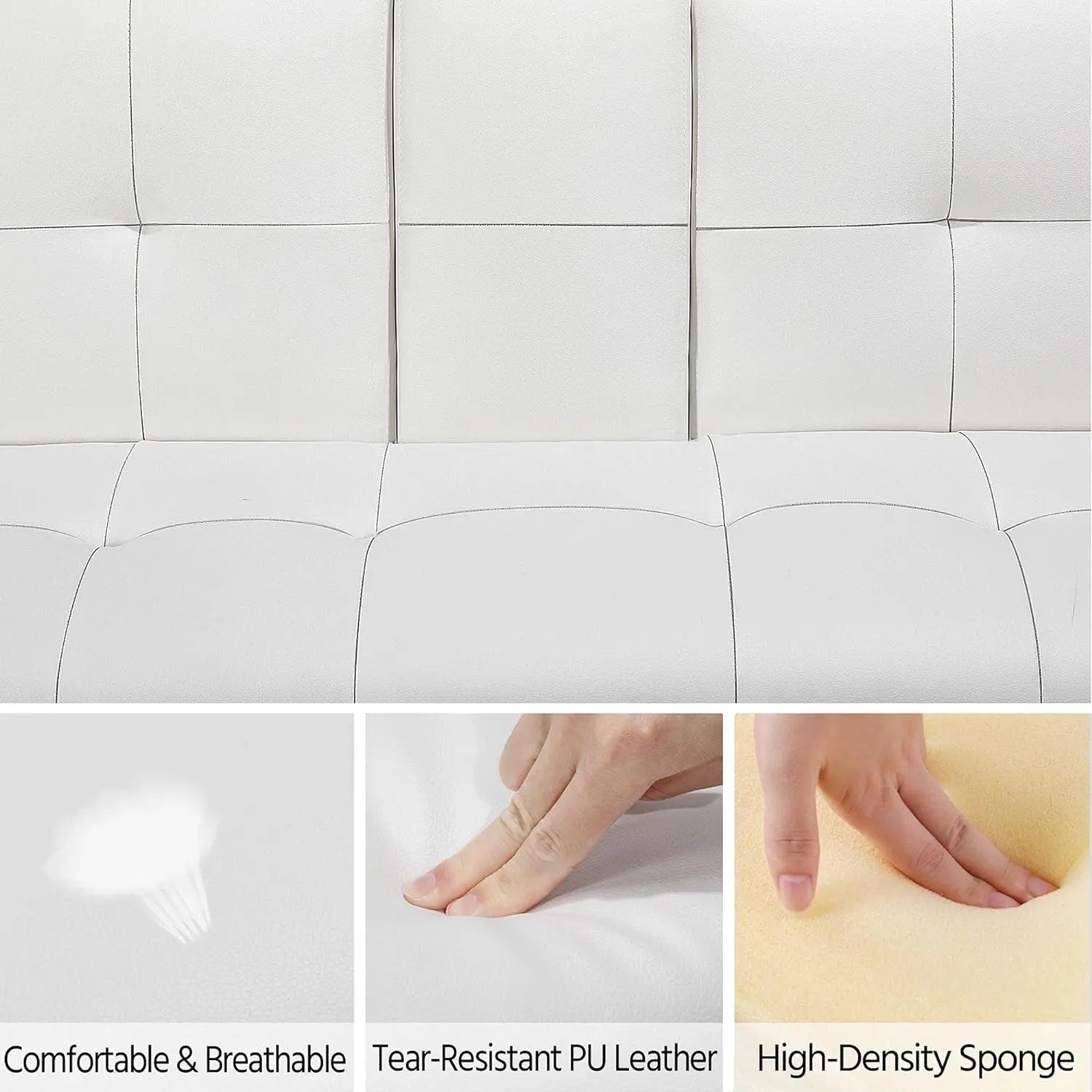 Modern Sofa Bed Faux Leather Sofa Convertible Folding Futon Couch with Armrest Home Recliner Home Furniture for Living Room White-Allen Cozy Haven Store