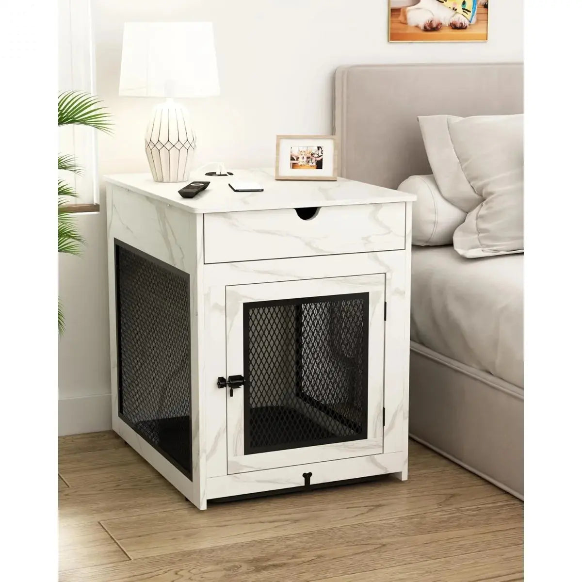Multi-Functional Dog Crate Furniture with Wireless Charging, Dual USB, Drawer & Cushion Allen Cozy Haven Store