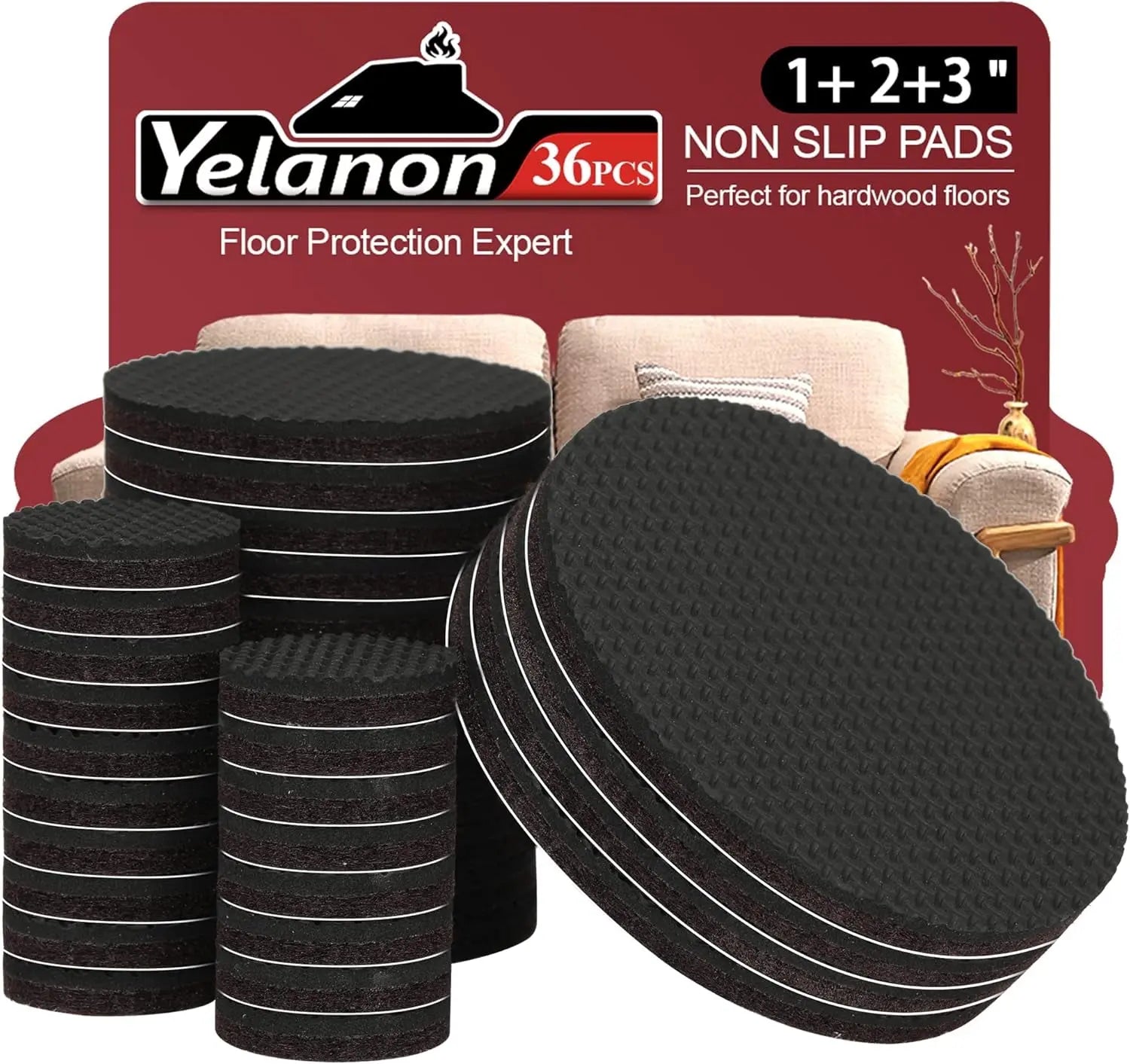 Non-Slip Furniture Pads - 16 Pack, 3-Inch Self-Adhesive Rubber Grippers for Furniture Legs, Anti-Skid Protectors for Hardwood Floors-Allen Cozy Haven Store