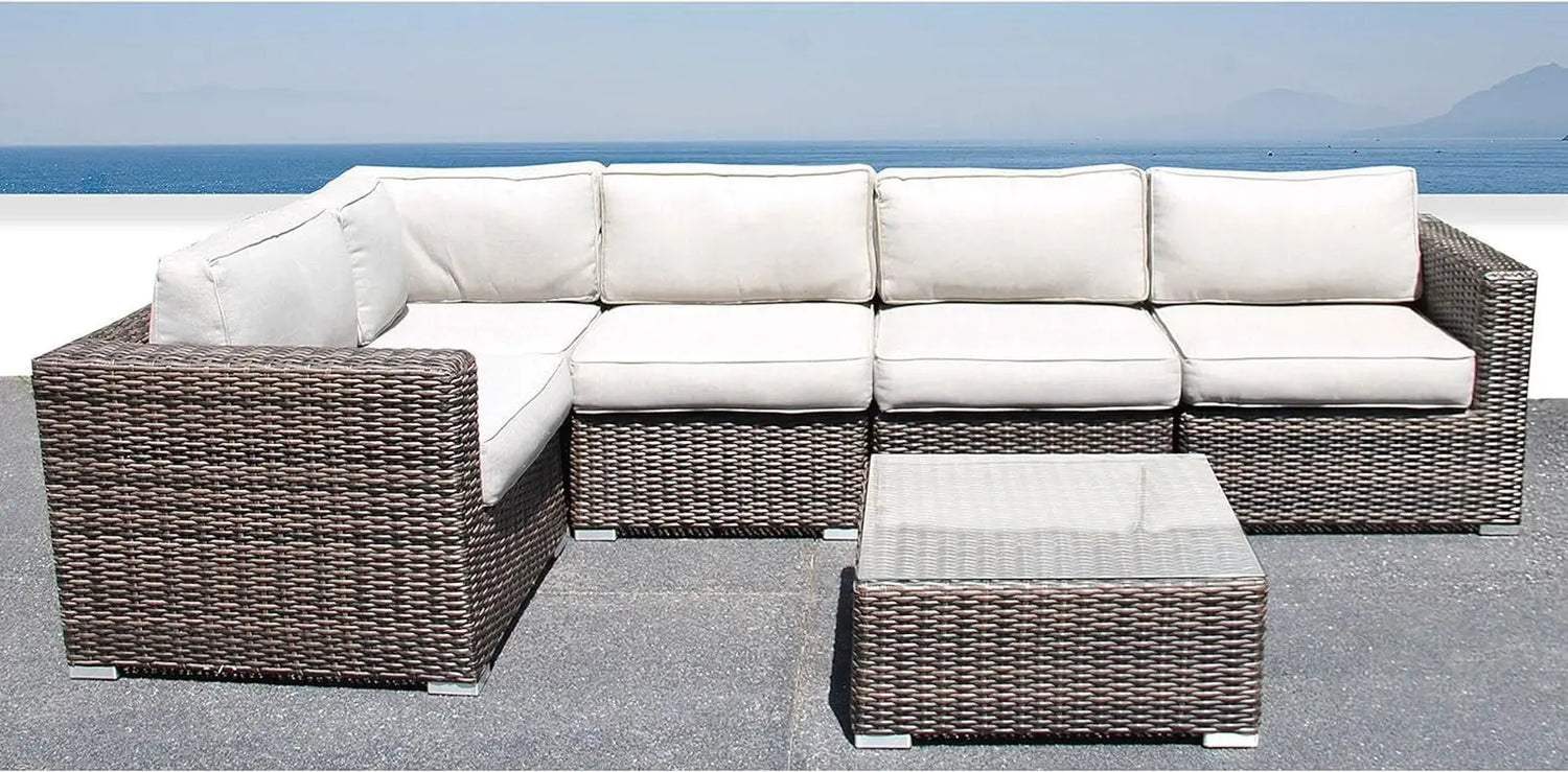 Outdoor Wicker Sectional Sofa Set for Patio and Garden (Brown)-Allen Cozy Haven Store