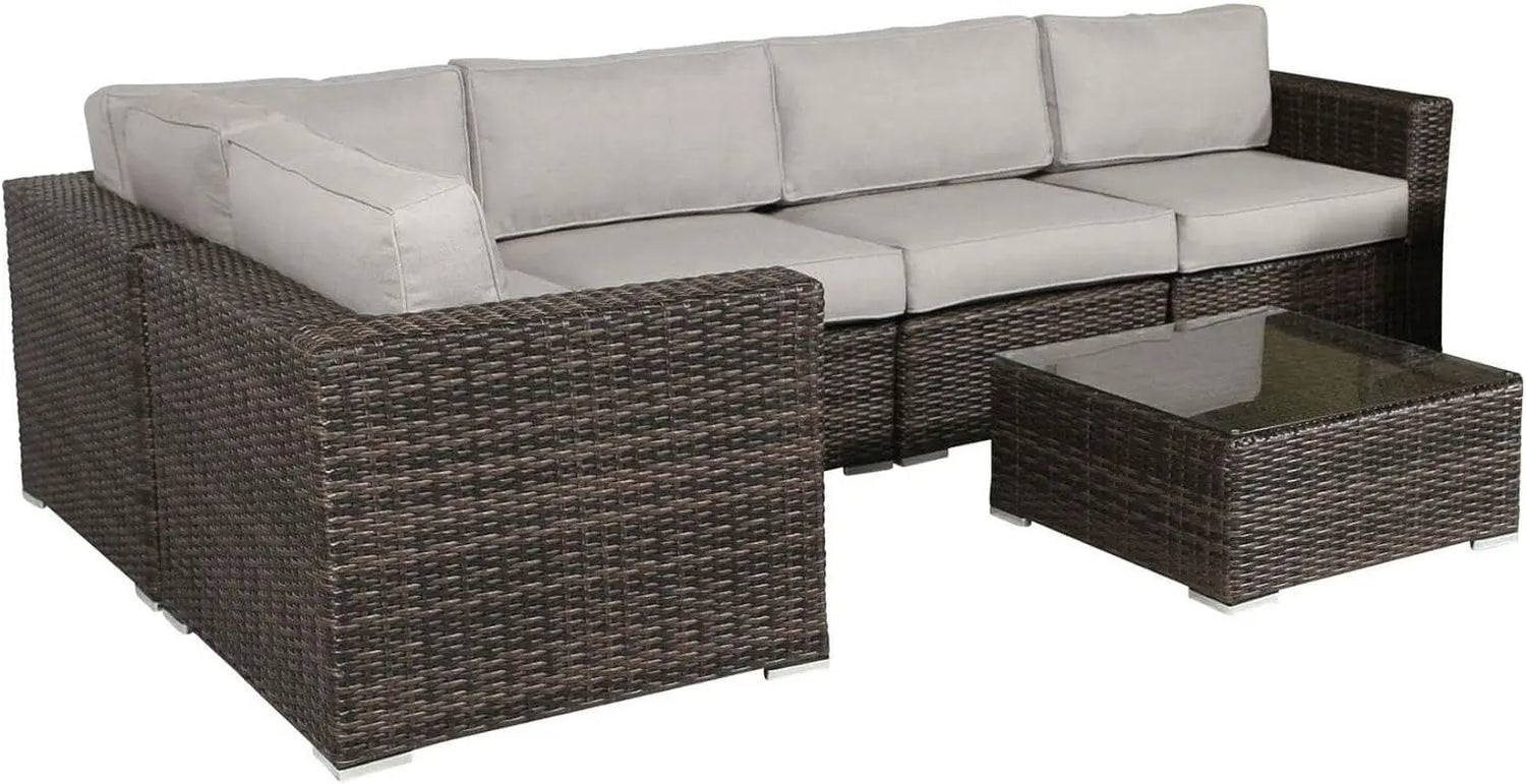 Outdoor Wicker Sectional Sofa Set for Patio and Garden (Brown)-Allen Cozy Haven Store