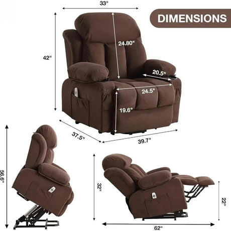 Power Lift Recliner Chair for Elderly with Vibration Massage and Lumbar Heating Electric Oversized Single Sofa with Cup Holder a Allen Cozy Haven Store