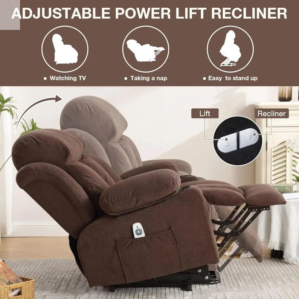 Power Lift Recliner Chair for Elderly with Vibration Massage and Lumbar Heating Electric Oversized Single Sofa with Cup Holder a Allen Cozy Haven Store