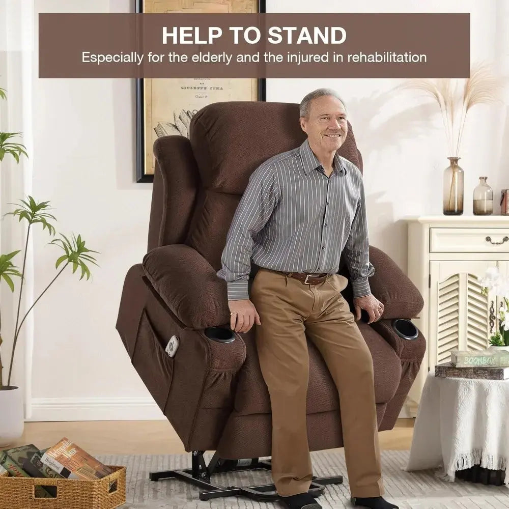Power Lift Recliner Chair for Elderly with Vibration Massage and Lumbar Heating Electric Oversized Single Sofa with Cup Holder a Allen Cozy Haven Store