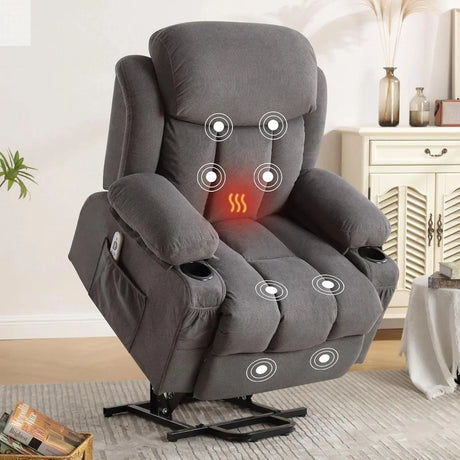 Power Lift Recliner Chair for Elderly with Vibration Massage and Lumbar Heating Electric Oversized Single Sofa with Cup Holder a Allen Cozy Haven Store