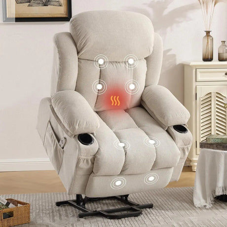 Power Lift Recliner Chair for Elderly with Vibration Massage and Lumbar Heating Electric Oversized Single Sofa with Cup Holder a Allen Cozy Haven Store