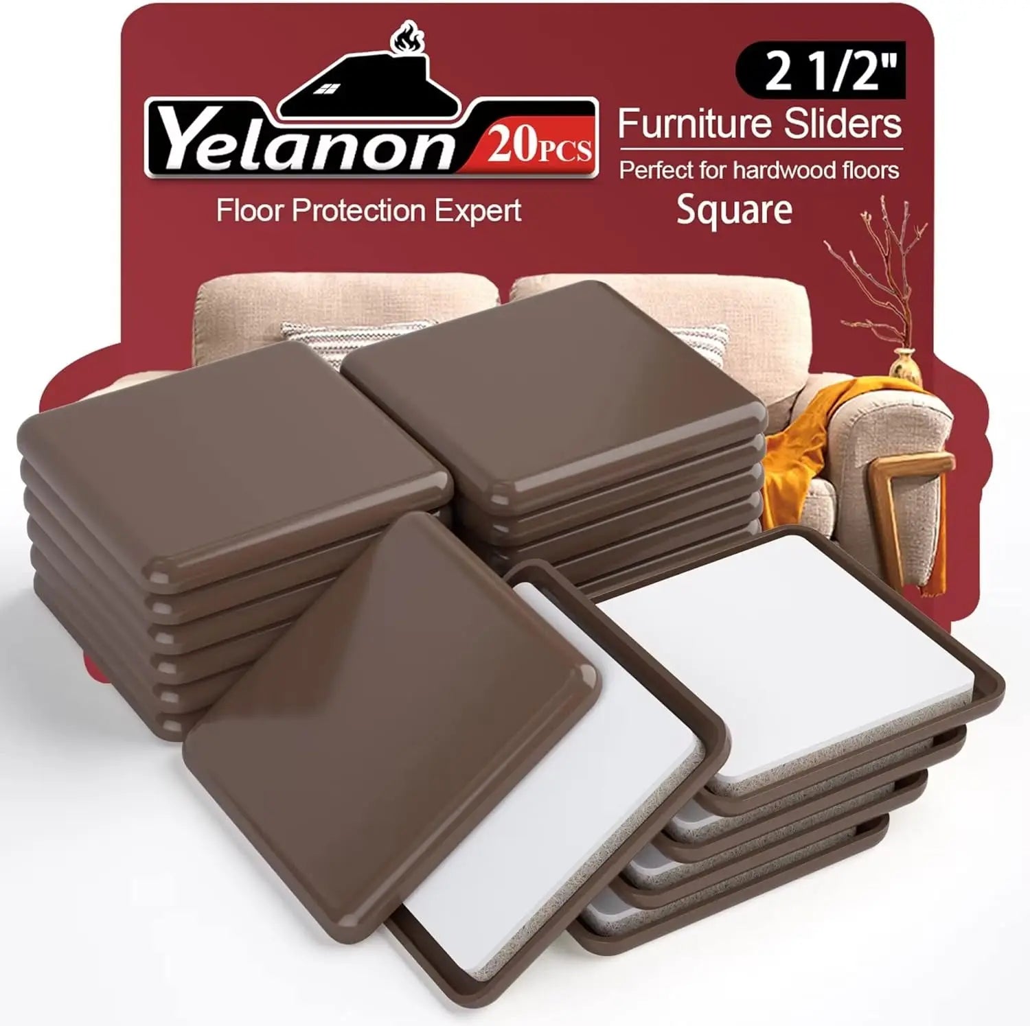 Premium 16-Piece Heavy-Duty Furniture Sliders - 3.5” Square Brown Pads for Carpet Protection and Easy Moving-Allen Cozy Haven Store