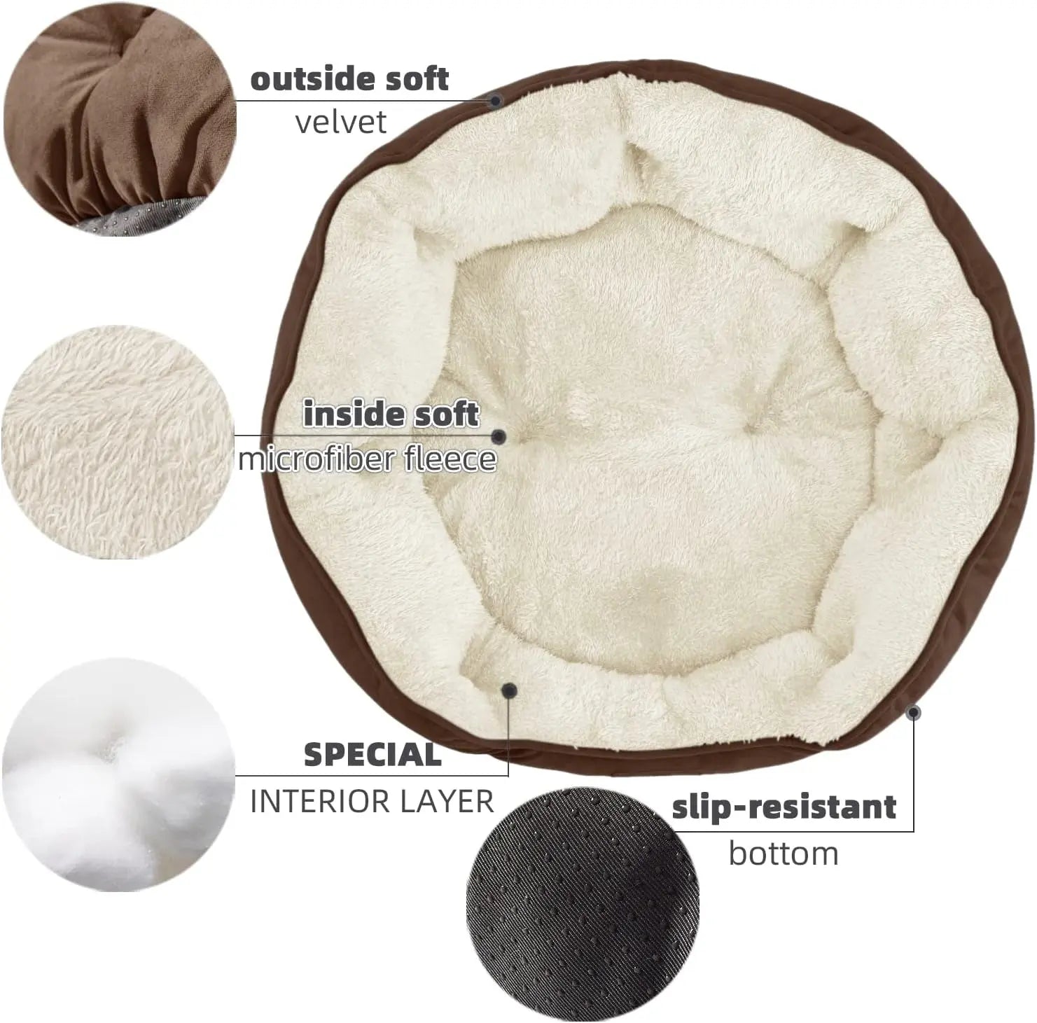 Premium 20-Inch Small Dog and Cat Bed - Extra Soft, Machine Washable, Anti-Slip, and Water-Resistant Oxford Base - Brown-Allen Cozy Haven Store