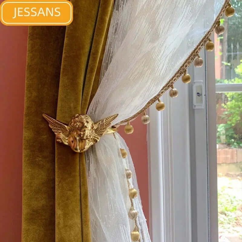 "Premium Light Luxury Golden Lace Blackout Curtains for Living Room and Bedroom - Custom Window Treatments"-Allen Cozy Haven Store