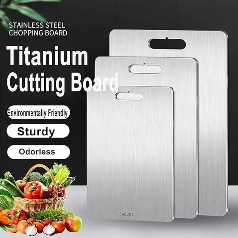 Premium Titanium and Stainless Steel Double-Sided Cutting Boards - Food Grade 304 Stainless Steel for Culinary Excellence-Allen Cozy Haven Store