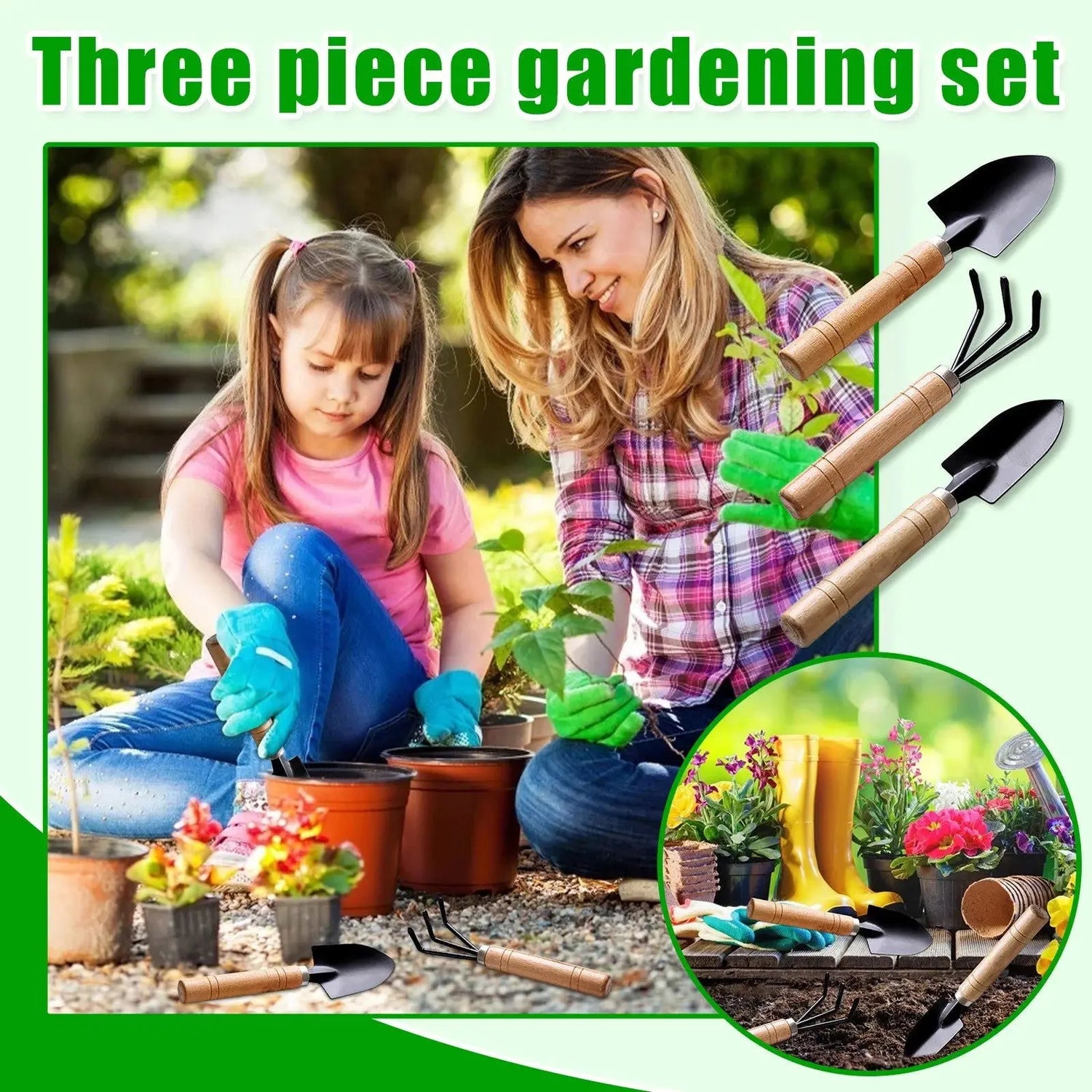 Professional 3-Piece Gardening Tools Set with Non-Slip Wooden Grip - Includes Transplant Trowel, Cultivator, and Hand Rake for Outdoor Gardening-Allen Cozy Haven Store