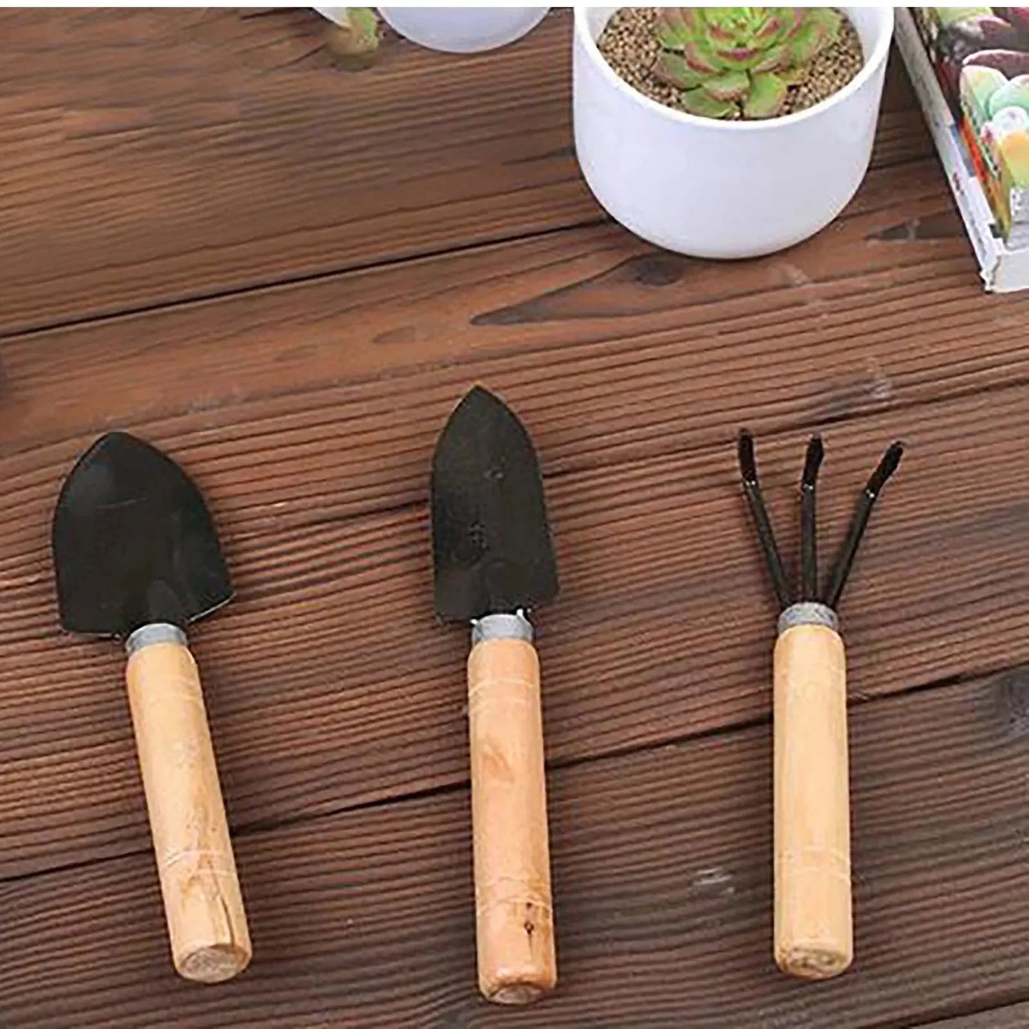 Professional 3-Piece Gardening Tools Set with Non-Slip Wooden Grip - Includes Transplant Trowel, Cultivator, and Hand Rake for Outdoor Gardening-Allen Cozy Haven Store