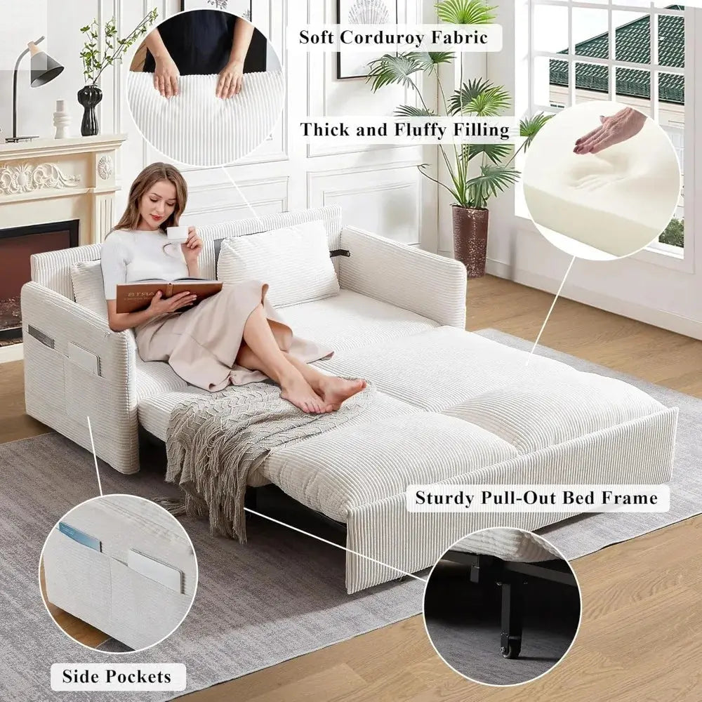 Queen Size Convertible Sofa Bed with Storage and Arm Pillows for Living Room Allen Cozy Haven Store