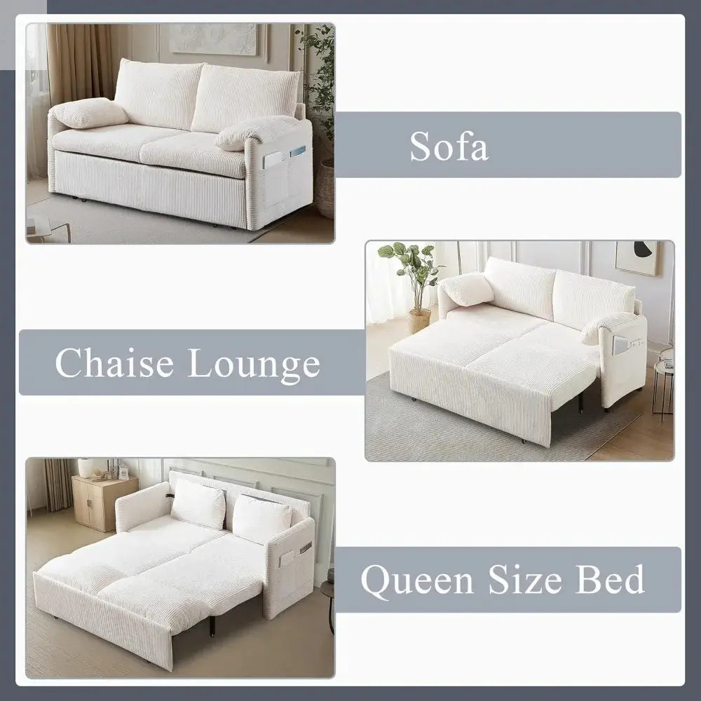 Queen Size Convertible Sofa Bed with Storage and Arm Pillows for Living Room Allen Cozy Haven Store
