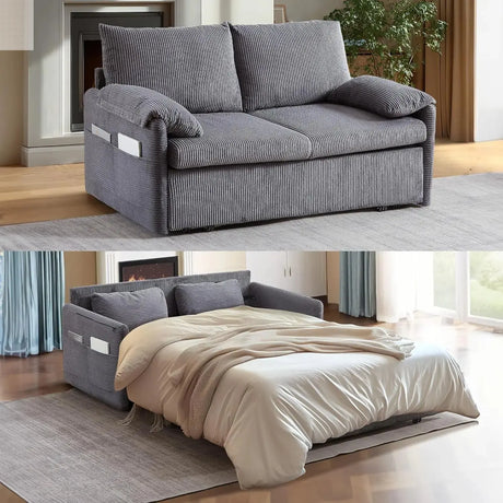Queen Size Pull Out Couch Sleeper Sofa Bed, 3-in-1 Convertible Futon Couch for Living Room with Storage Pockets & Arm Pillows Allen Cozy Haven Store