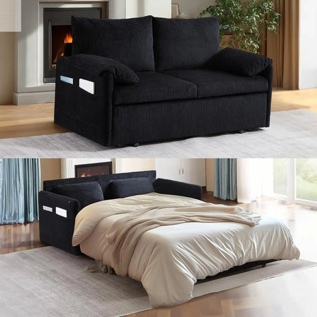 Queen Size Pull Out Couch Sleeper Sofa Bed, 3-in-1 Convertible Futon Couch for Living Room with Storage Pockets & Arm Pillows Allen Cozy Haven Store