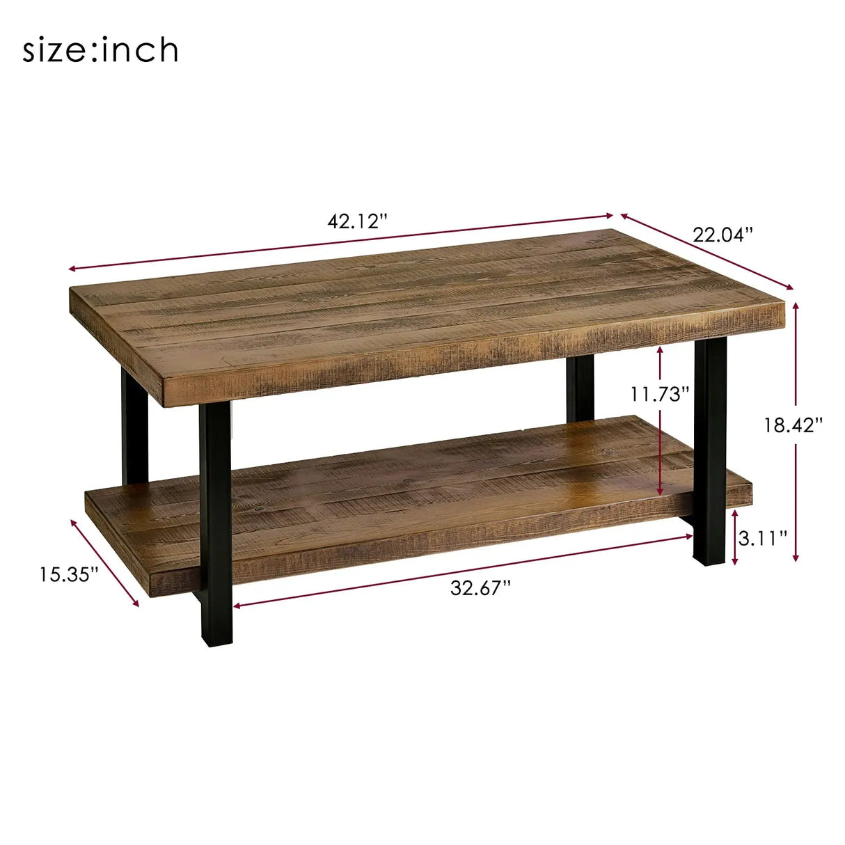 Rustic Natural Coffee Table with Storage Shelf - Square/Rectangular Design for Living Room, Easy Assembly-Allen Cozy Haven Store