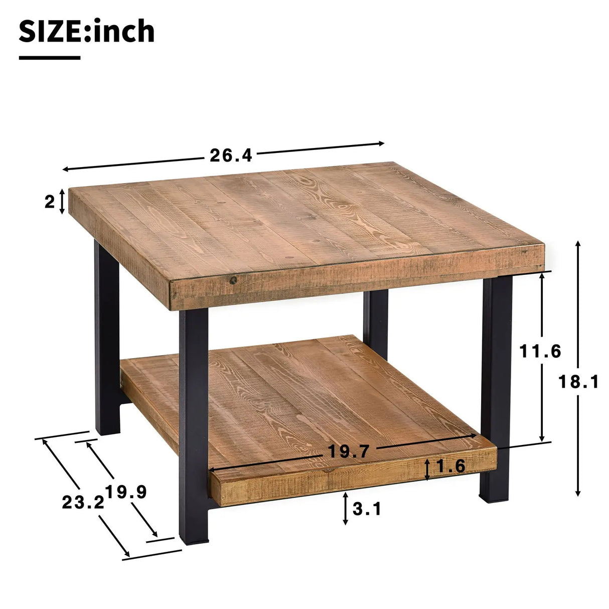 Rustic Natural Coffee Table with Storage Shelf - Square/Rectangular Design for Living Room, Easy Assembly-Allen Cozy Haven Store