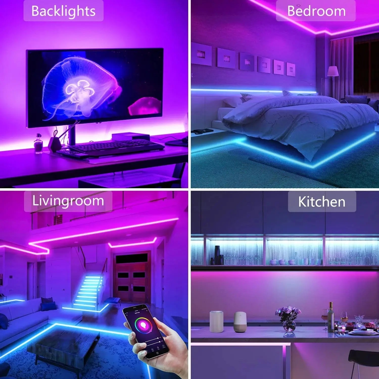 SL2W 16Ft Smart LED Strip Lights - App-Controlled RGB Color Changing Lights Compatible with Alexa and Google Assistant for Bedroom Ambiance-Allen Cozy Haven Store
