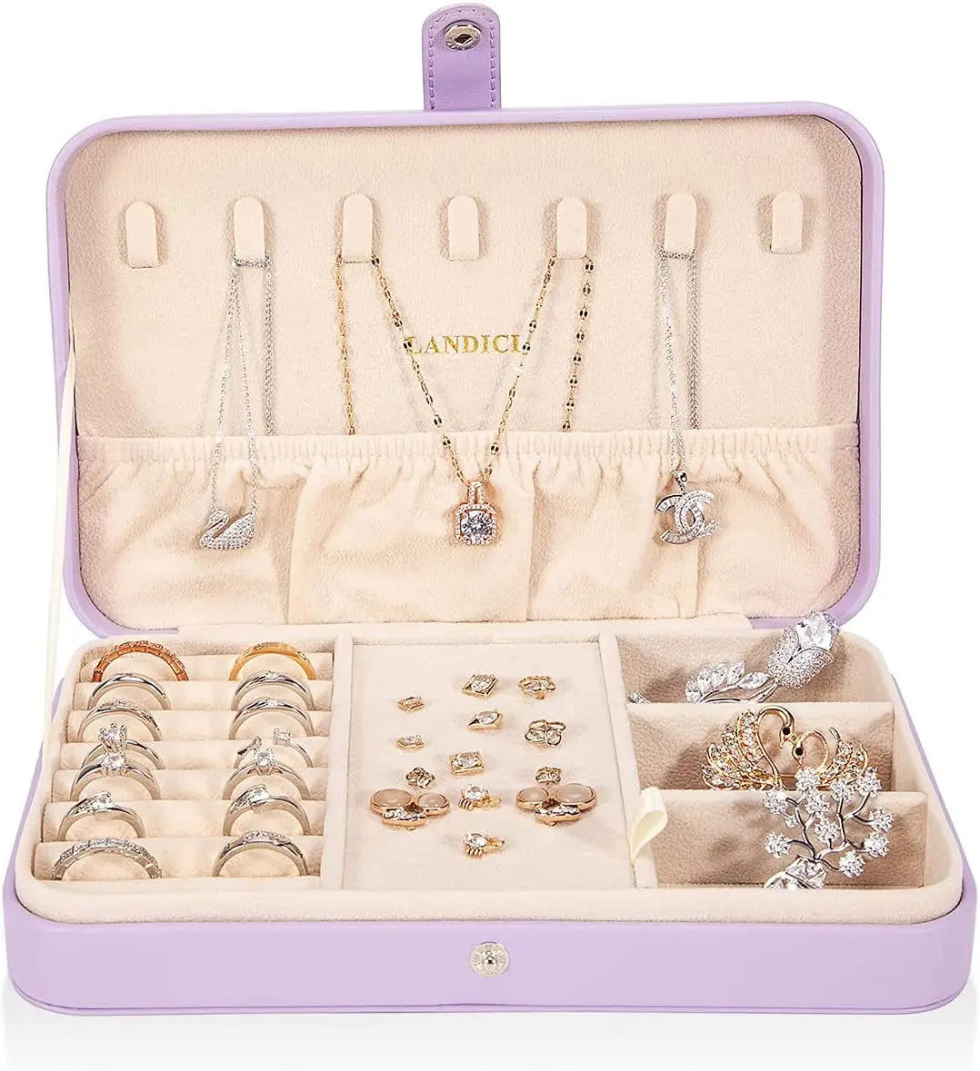Elegant Lavender PU Leather Jewelry Organizer Case for Women and Girls-Allen Cozy Haven Store