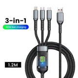 Transparent Luminous 3-in-1 Super Fast Charging Cable Compatible with iPhone 15/14/13, Type-C, and Micro USB-Allen Cozy Haven Store
