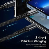 Transparent Luminous 3-in-1 Super Fast Charging Cable Compatible with iPhone 15/14/13, Type-C, and Micro USB-Allen Cozy Haven Store