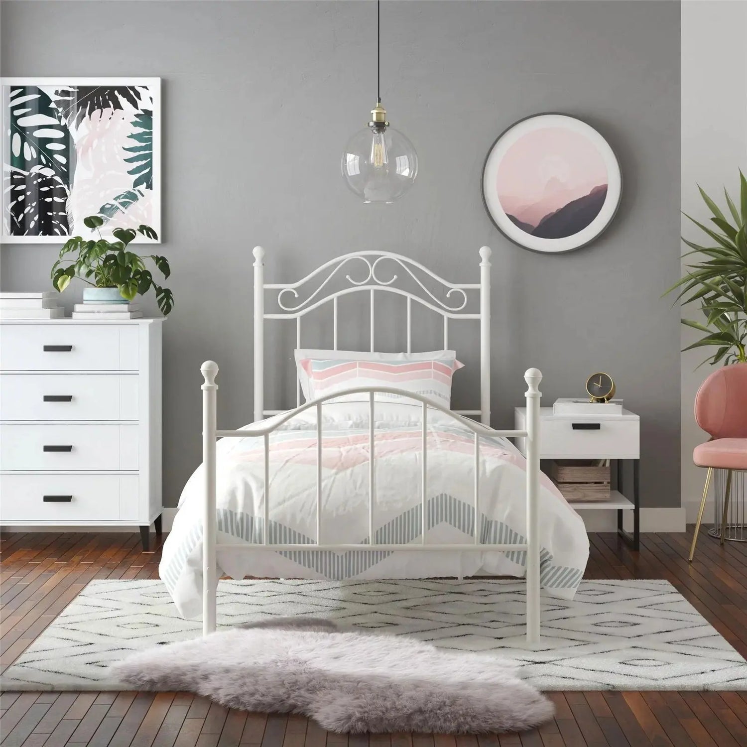 Twin Size White Metal Bed Frame for Bedroom Furniture-Allen Cozy Haven Store