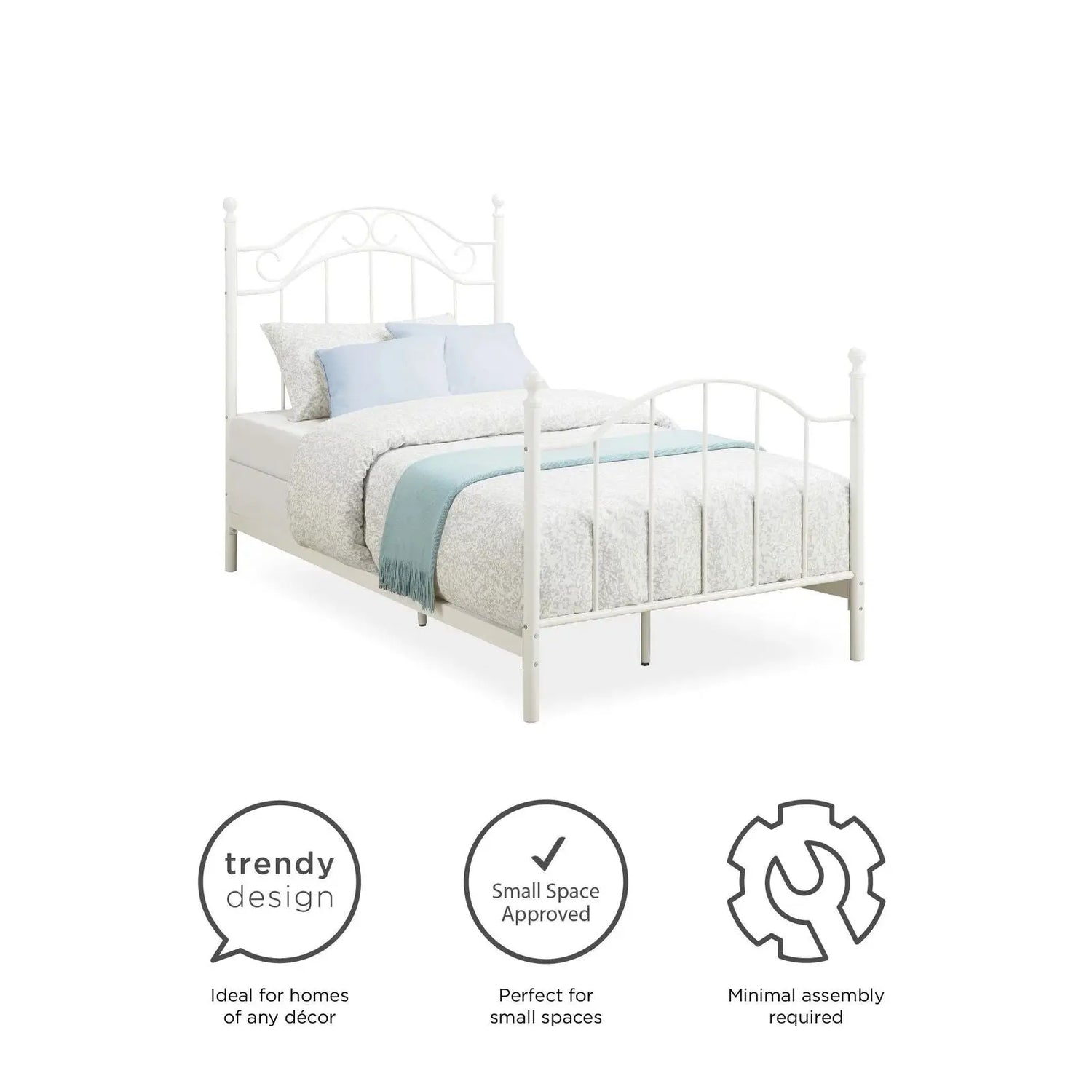Twin Size White Metal Bed Frame for Bedroom Furniture-Allen Cozy Haven Store
