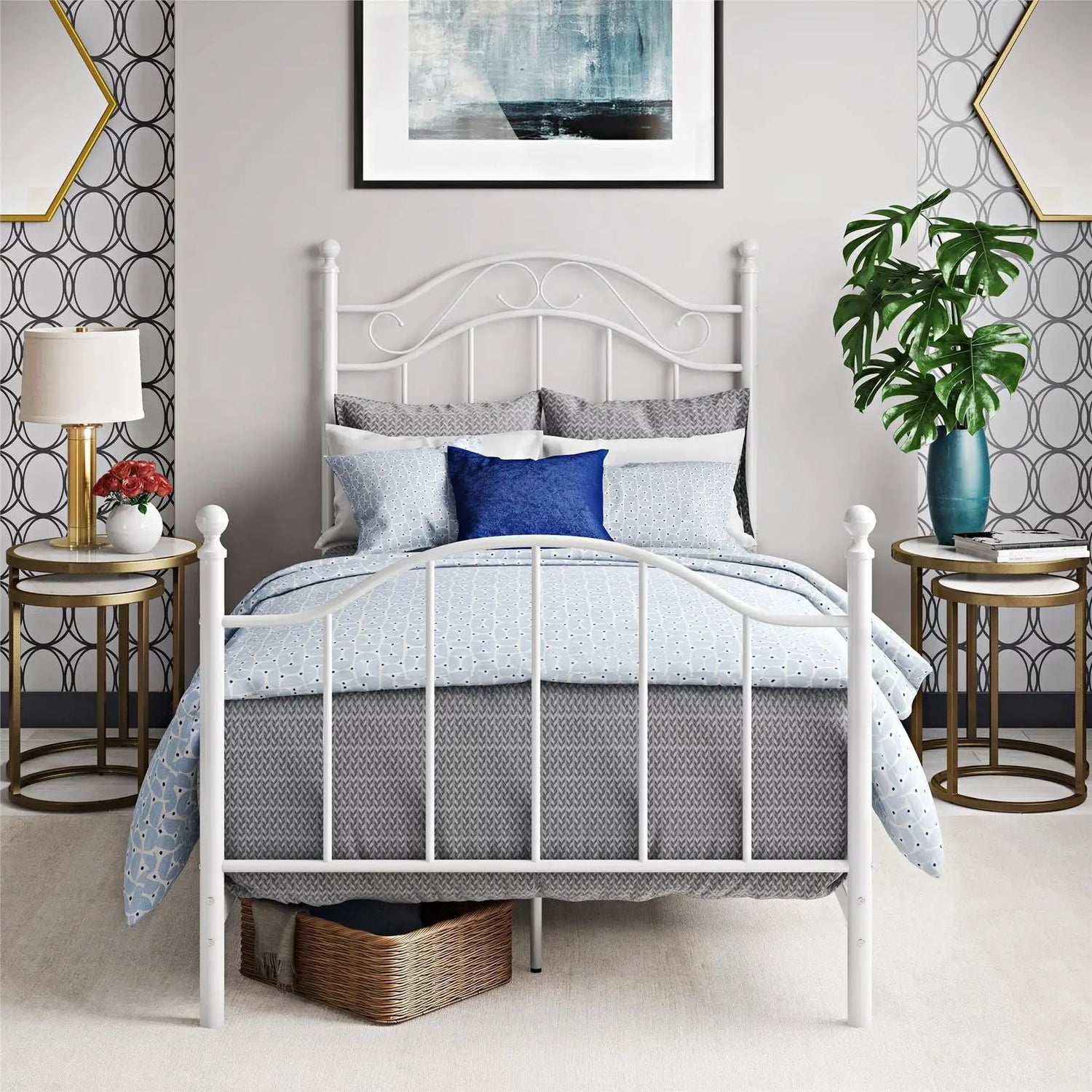 Twin Size White Metal Bed Frame for Bedroom Furniture-Allen Cozy Haven Store