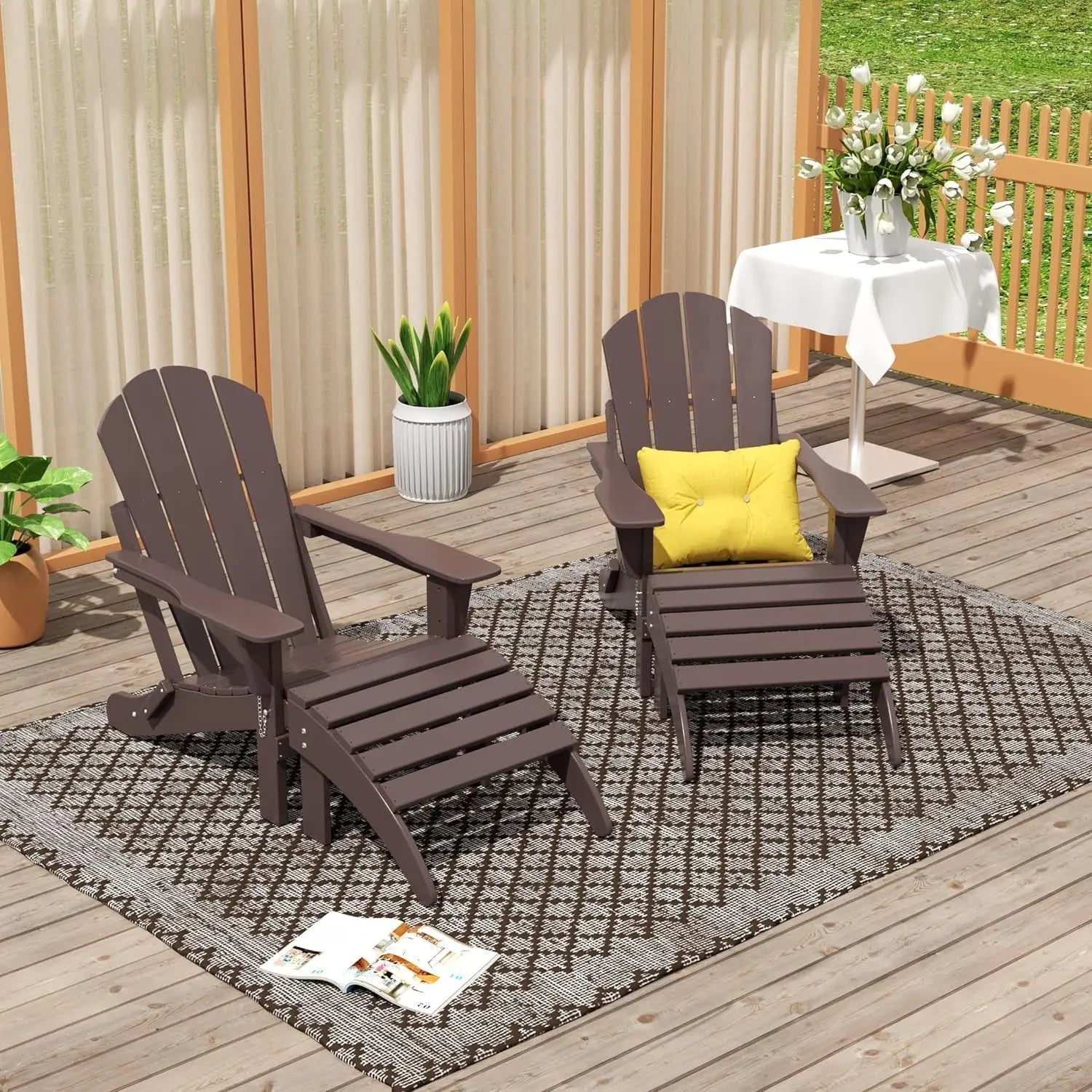 WO Home Furniture Adirondack Chair Outdoor Ottoman Set of 2 PCS Classic Patio Furniture (Dark Brown)-Allen Cozy Haven Store
