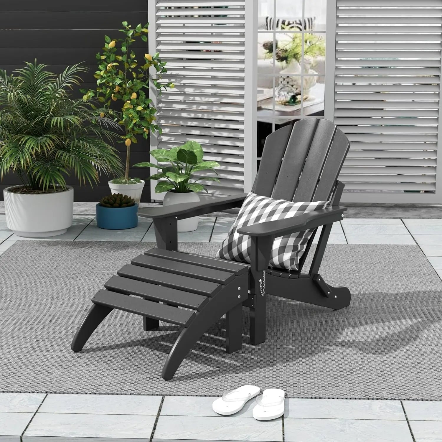 WO Home Furniture Adirondack Chair Outdoor Ottoman Set of 2 PCS Classic Patio Furniture (Gray)-Allen Cozy Haven Store