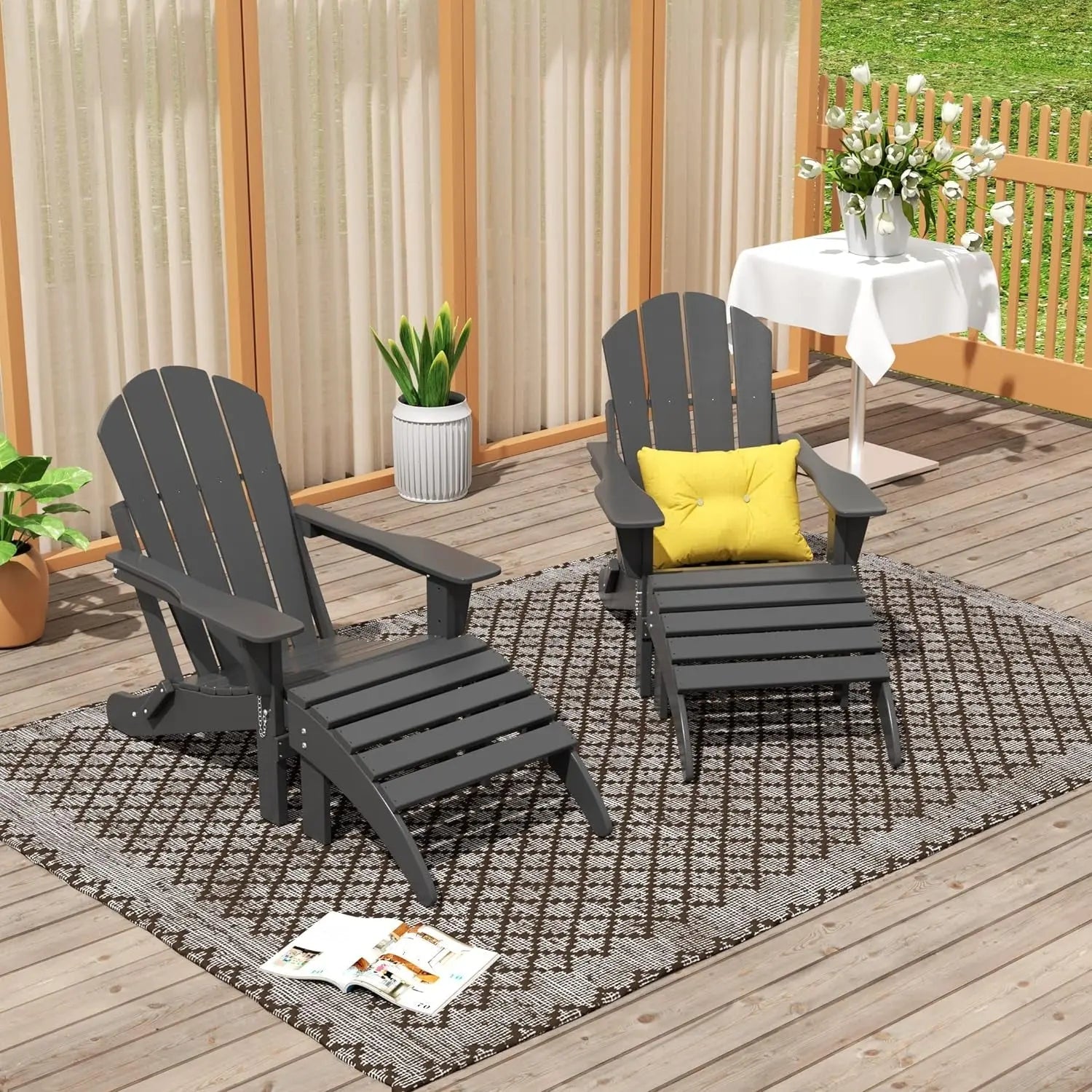 WO Home Furniture Adirondack Chair Outdoor Ottoman Set of 2 PCS Classic Patio Furniture (Gray)-Allen Cozy Haven Store