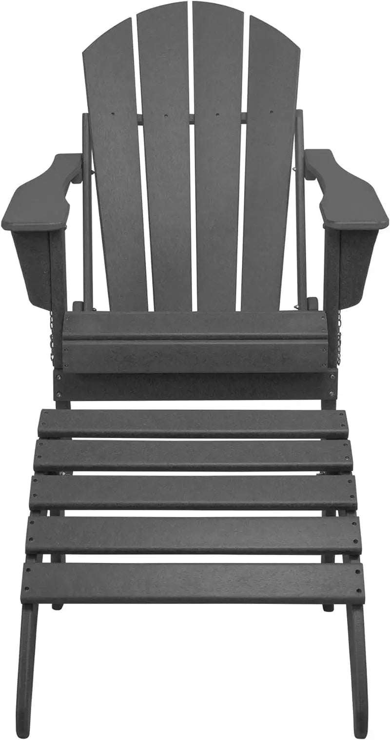 WO Home Furniture Adirondack Chair Outdoor Ottoman Set of 2 PCS Classic Patio Furniture (Gray)-Allen Cozy Haven Store