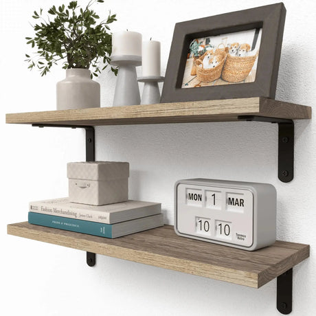 Wood Floating Shelves Set of 2 Farmhouse Style Shelf for Wall Decor  Bedroom Bathroom Storage Shelves Living Room Book Shelves Allen Cozy Haven Store
