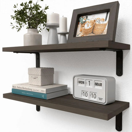 Wood Floating Shelves Set of 2 Farmhouse Style Shelf for Wall Decor  Bedroom Bathroom Storage Shelves Living Room Book Shelves Allen Cozy Haven Store