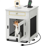 Wooden Dog Crate Furniture with Dual USB Ports, End Table for Small Dogs featuring Tray and Cushion Allen Cozy Haven Store