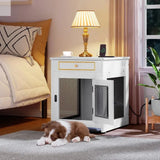 Wooden Dog Crate Furniture with Dual USB Ports, End Table for Small Dogs featuring Tray and Cushion Allen Cozy Haven Store