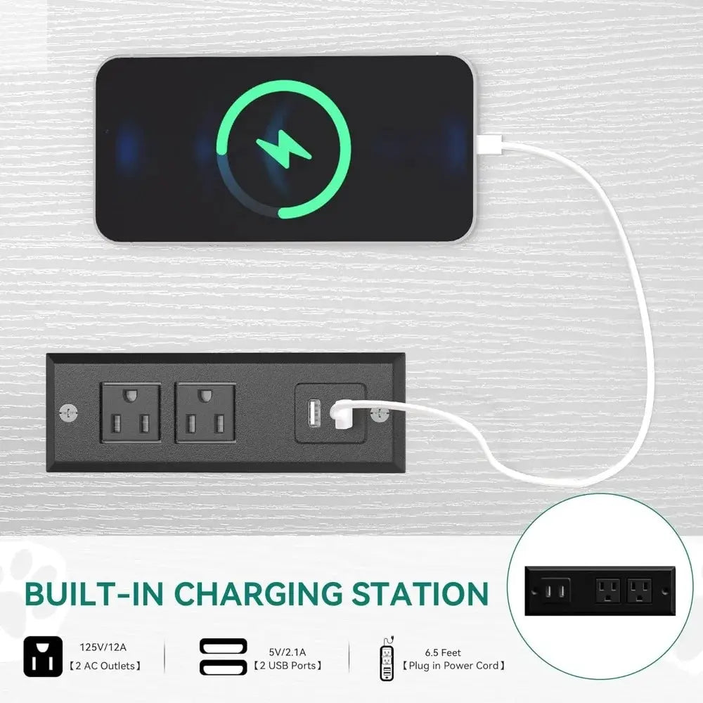 Wooden Dog Crate Furniture with Dual USB Ports, End Table for Small Dogs featuring Tray and Cushion Allen Cozy Haven Store