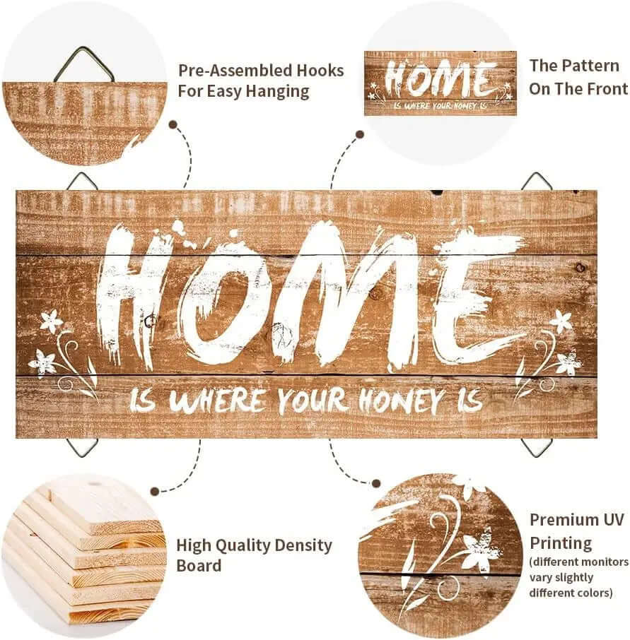 "Wooden Wall Decor- 'Home Is Where Your Honey Is' - Elegant Home Living Room Accent - 11x5x0.2 Inches"-Allen Cozy Haven Store